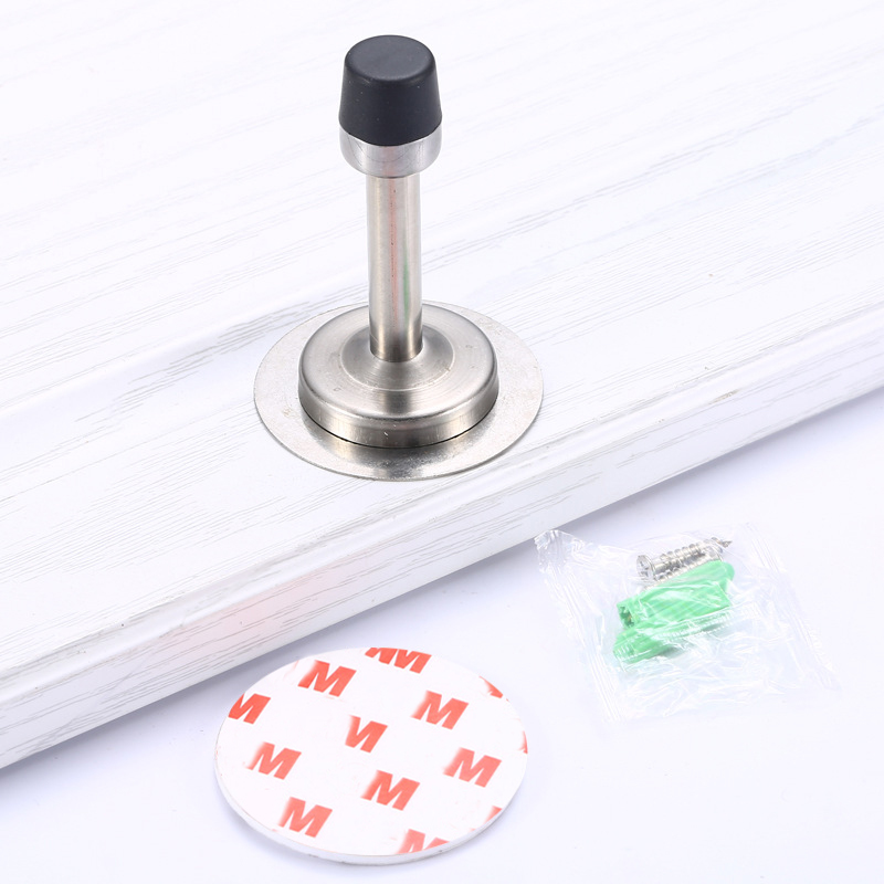 Stainless Steel Door Stops Wall Mounted Door Stopper Rubber Holder Catch Floor Fitting With Screws Bedroom Home Hardware: Stickers-Silver