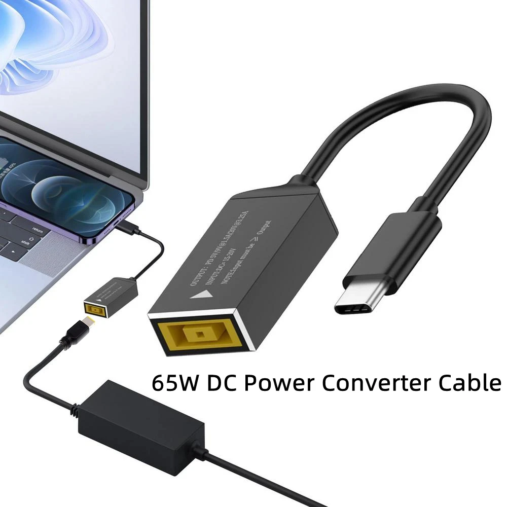65w usb-c snellaadkabels voor lenovo laptopladers, dc-aansluiting met vierkante stekker naar type-c pd-voedingsadapter/converter