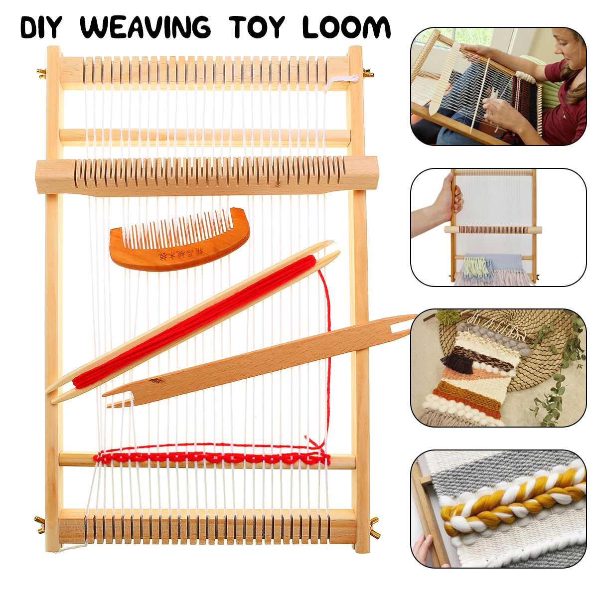 Wooden Tapestry Weaving Loom Kit Looms Hand-Knitted Machine DIY Woven Set Sewing Machine Home Waving Accessories Handmade Hook