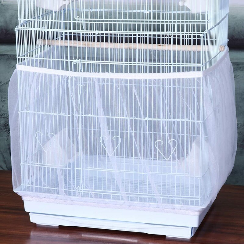 2 Pcs Bird Cage Seed Catcher Parrot Guard Mesh Net Cover Stretchy Shell Soft Airy Skirt Traps Basket Cage (Black/White)
