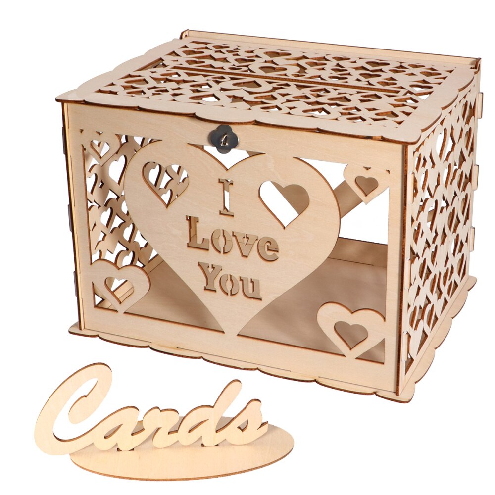 Wedding Sign-in Box with Lock Hollow out Case Box Wooden Name Holder (Large Size, 6)