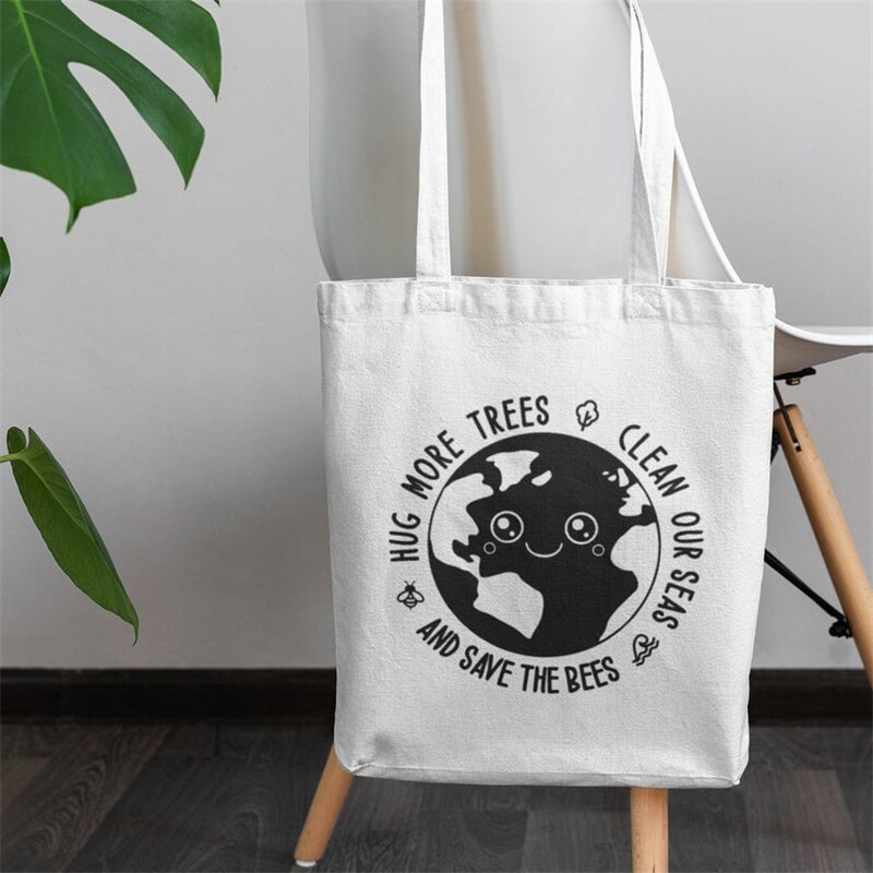 Abbraccio più alberi pulisci i nostri mari salva le api Tote Bag per donna Planet Earth ECO ambiente Shopping borse a tracolla ragazza: FB008-W