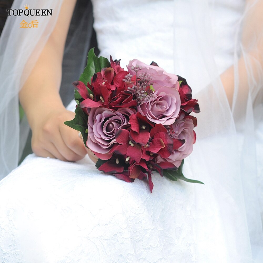 Topqueen  f20 bryllup bukett peon bukett burgunder blomst brudepiker dekorasjon blomster ekte touch bukett røde blomster mariage