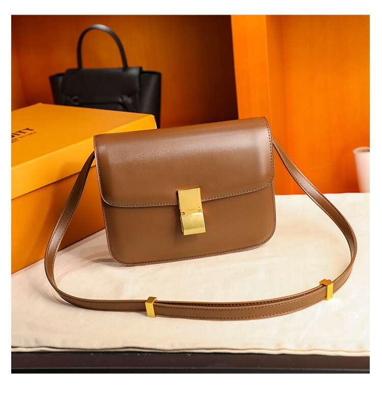 Yiyi's Xiaock bag net red women's bag ins retro tofu bag box small square bag Single Shoulder Messenger Bag: Brown Trumpet