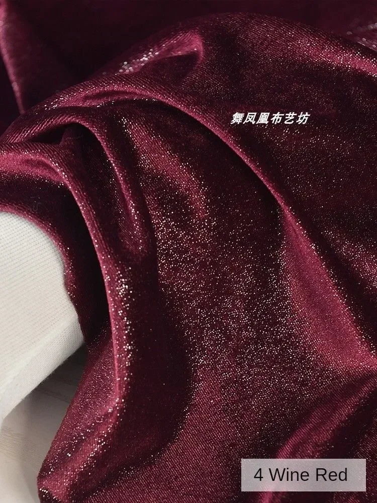 4 Sides Stretch Shiny Velour Fabric By The Meter for Dress Clothes Decoration Sewing Sequins Velvet Cloth Soft Smooth Blue Black