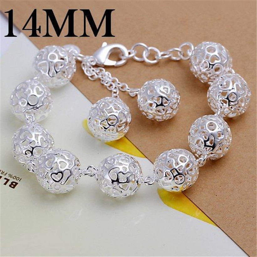 charm zilver kleur fijne 14MM bal holle kralen armband voor vrouw elegante sieraden H088