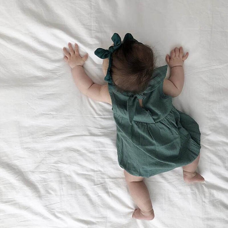 Baby pige bukser sommer stil baby drenge bukser hamp-bomuld ærmeløs sløjfe kravledragt baby pige tøj nyfødt jumpsuit