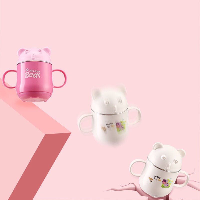 260ml 304 rostfria barnsäker muggar anti -skållning dagis baby dricka kopp barn söt tecknad kopp drikware