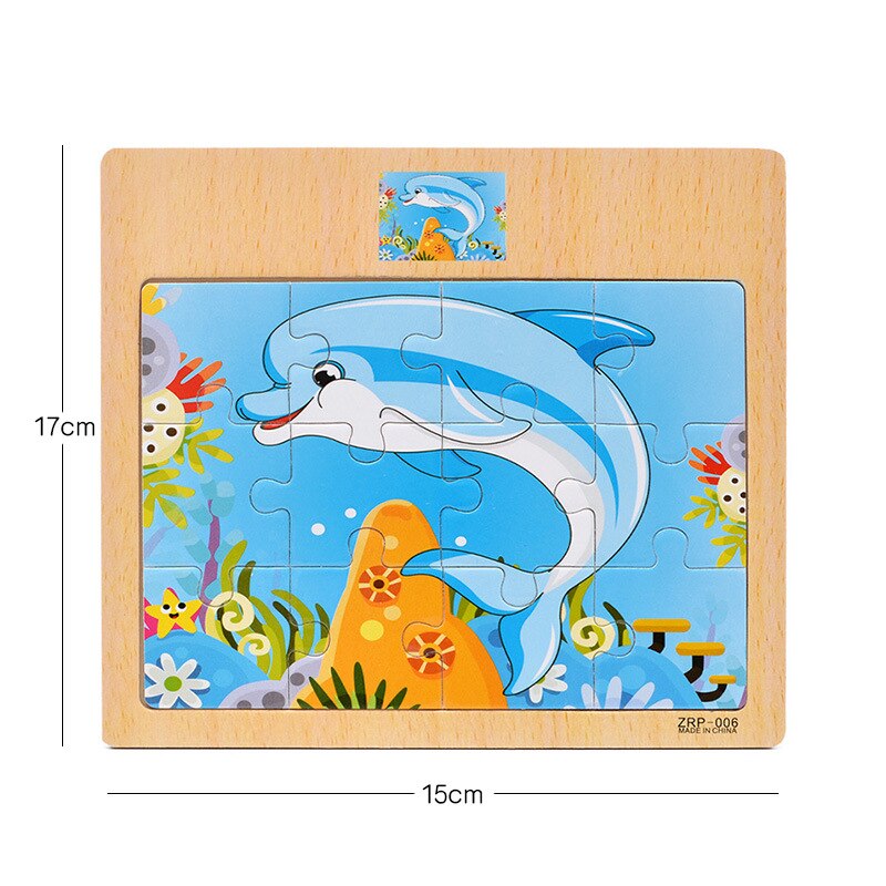 Kids Wooden Puzzles 12 Slice Cartoon Animals Traffic Jigsaw For Children Montessori Toys Educational Learning Game MG150