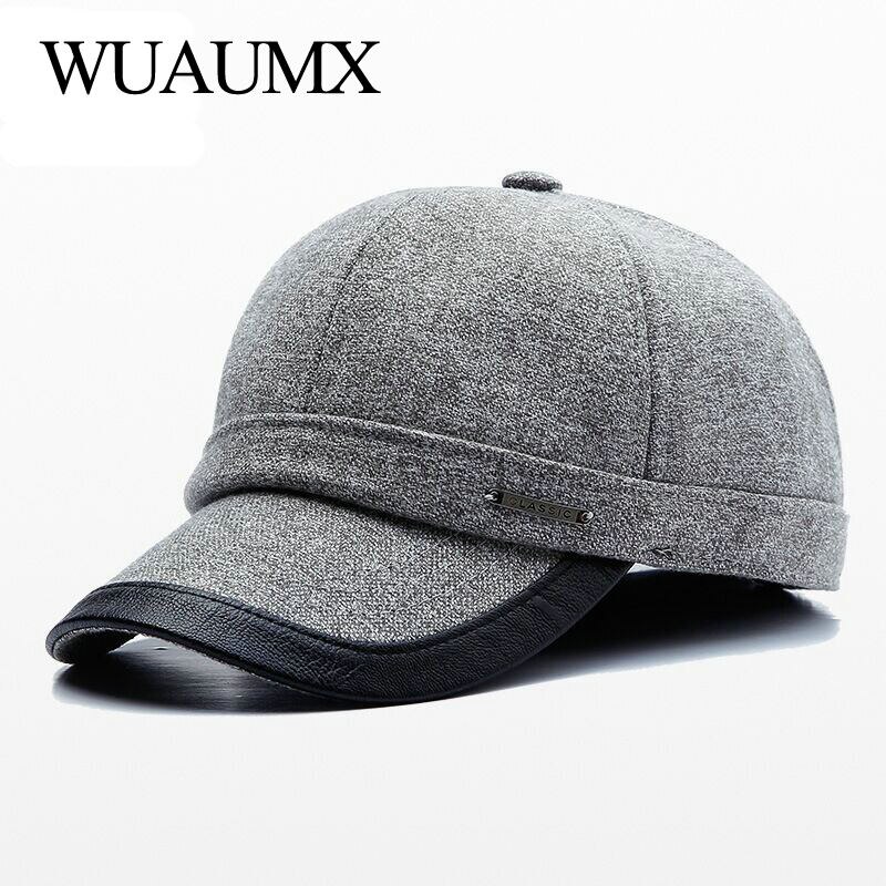 Wuaumx brand earflaps cap efterår vinter baseball caps til mænd varm afslappet monteret øreklapper solid hat casquette homme