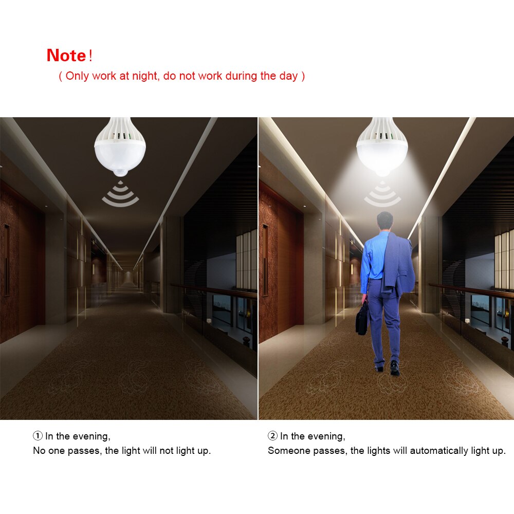 220v 5w 7w 9w 12w 18w pir bevegelsessensor lys  e27 bevegelsesdetektor led pære lampe trapp gang gang gang korridor nattbelysning