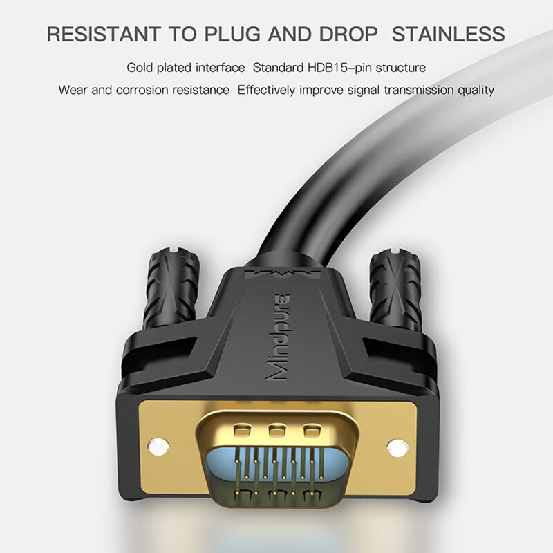 thumbnail image 2 of Male VGA To 12-Pin 2.0mm Pitch Adapter Cable – 5ft / 1.5m – Universal 1:2 Splitter – Black 2 of 2