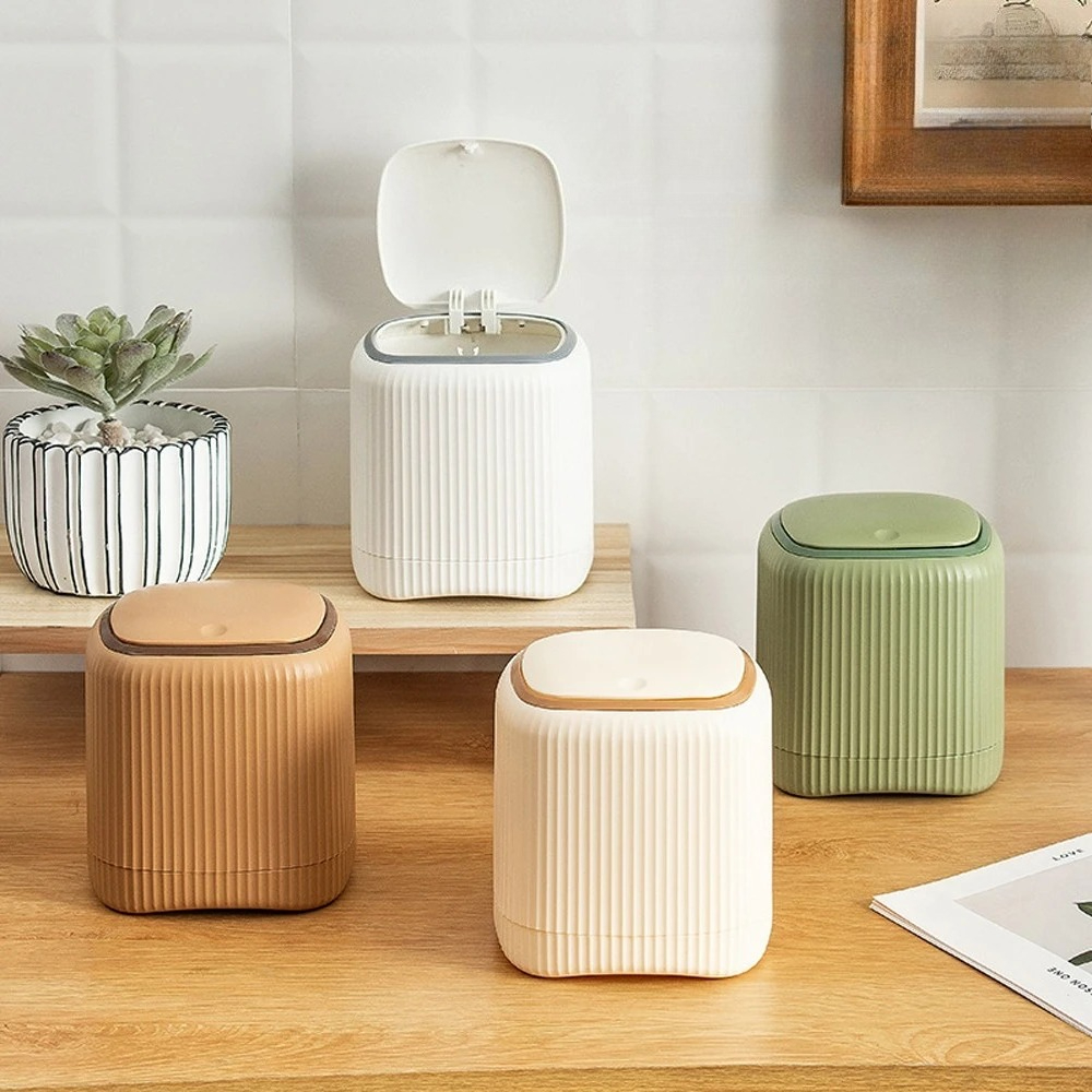 Mini prullenbak met deksel voor op het bureau, dubbele prullenbak voor buiten, opbergdoos voor slaapkamer, kantoor of bureau, gemaakt van duurzaam plastic, huishoudelijke artikelen