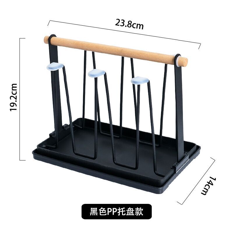 Bottle Drying Rack Cup Drying Holder Drain Cup Rack Bottle Drying Organizer with Wood Handle Upside Down Drain Cup Holder: black-Plastic tray