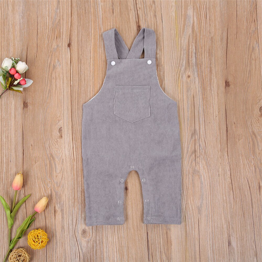 Monos de otoño para bebés y niños peleles con bolsillo sólido sin mangas con botones, pantalones casuales rectos, ropa de 2 colores de 0 a 24M, novedad de: Gris / 24 meses