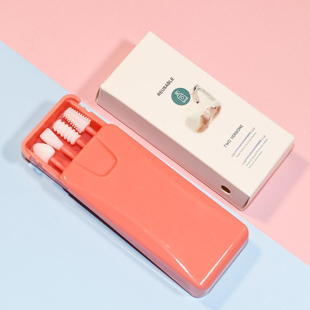 2/4Pcs/box Reusable Cotton Swab Ear Cleaning Cosmetic Silicone Buds Swabs Sticks Double-headed Recycling For Cleaning Makeup