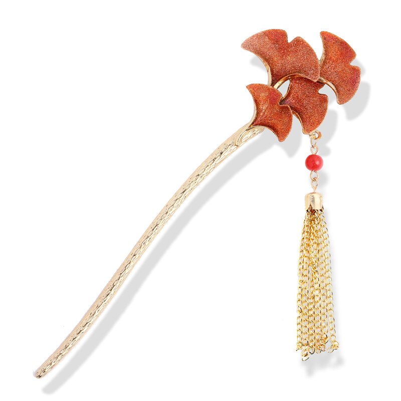 Morkopela Vintage Ginkgo feuilles breloque bâton de cheveux Banquet en métal gland épingles à cheveux pour les femmes accessoires de cheveux: red