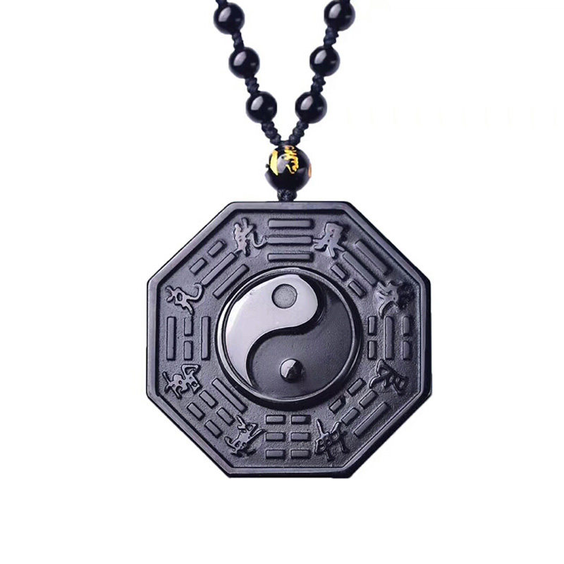 Black Obsidiaan Bagua Ketting Hanger Yin Yang Hanger Zwarte Jade Hanger Jade Sieraden Met Kralen Ketting