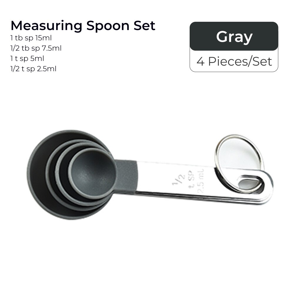 4pcs Baking Tools Kitchen Measuring Spoon Set Stainless Steel Handle Measuring Cup With Scale Measuring Spoon Kitchen Gadgets: 4pc gray spoon