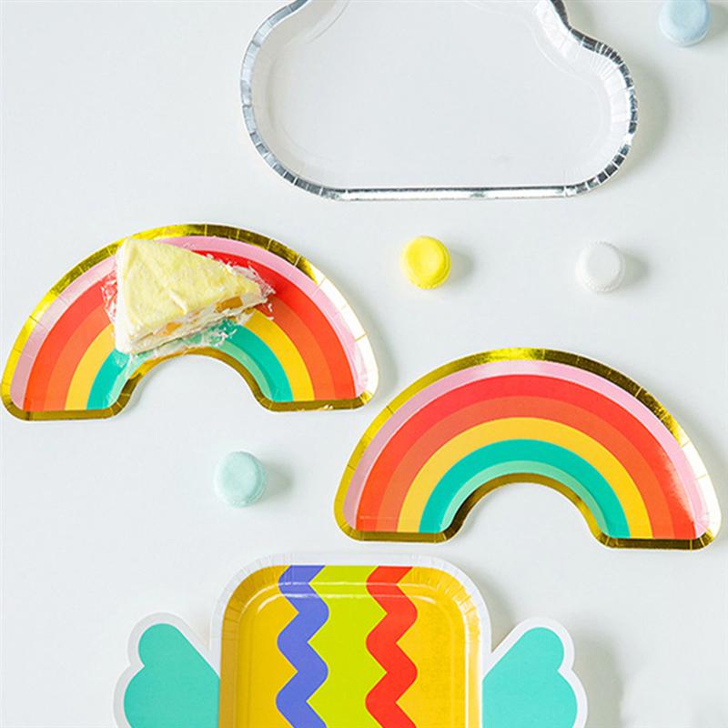 16pcs Birthday Party Supplies Rainbow Paper Plates Disposable Wedding Food Plates for Dessert Appetizer Fruit Salad