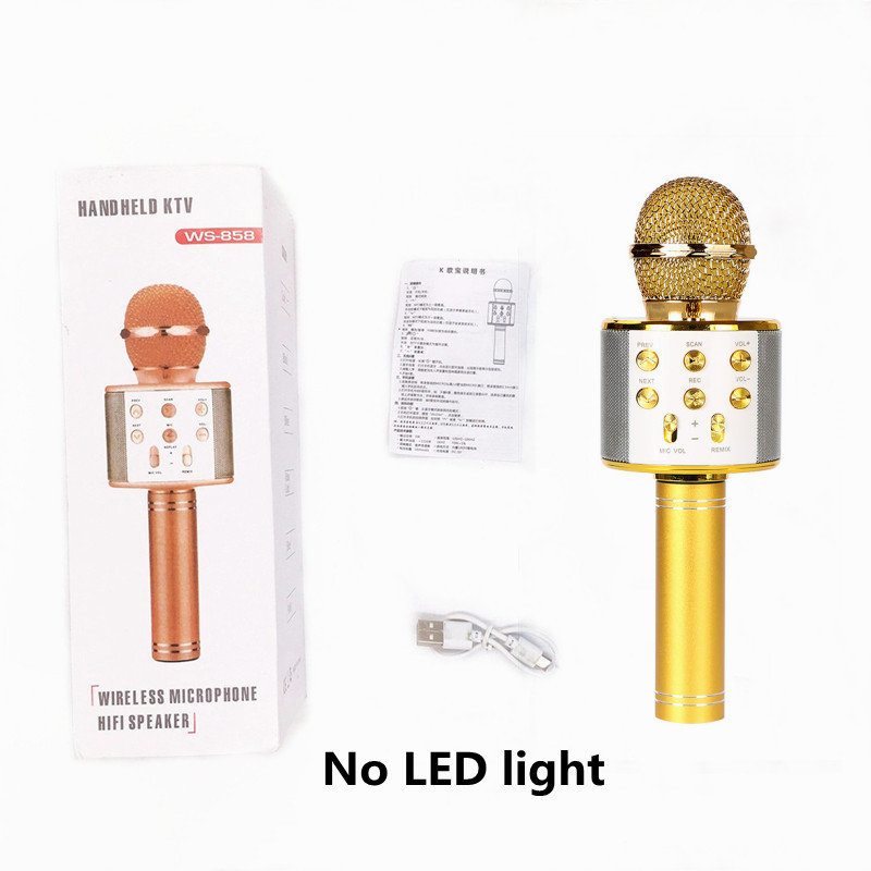 WS-858L Wireless Microphone with LED Light Support Card Wireless Bluetooth Microphone KTV Wireless Microphone: 858-gold