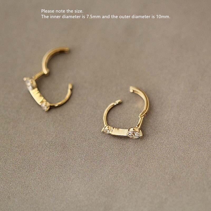 9K or pur boucle d'oreille Simple zircon i-forme barre verticale forme oreille anneau oreille os mignon sauvage femme fille or oreille bijoux