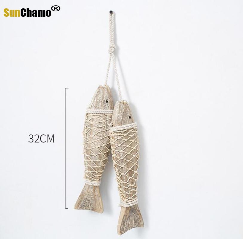 MEDITERRANEAN STYLE HAND CARVED WOODEN FISH WALL HANGING WOOD FISH ORNAMENTS WALL SCULPTURES FOR HOME HANGING DECOR 2PCS/SET