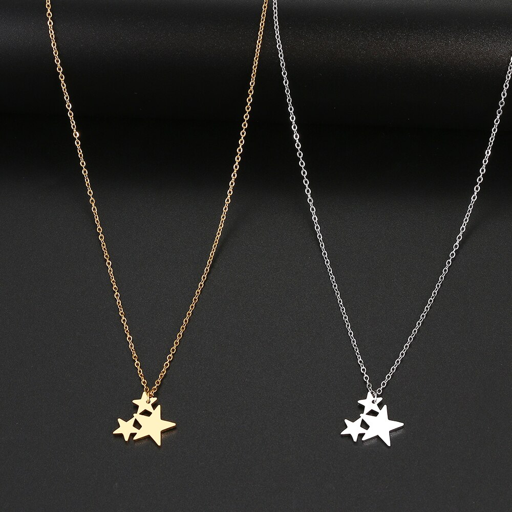 Edelstahl Halsketten Drei Fünf-wies Sterne Anhänger Kragen Kette Halskette Für Frauen Schmuck Party Freunde