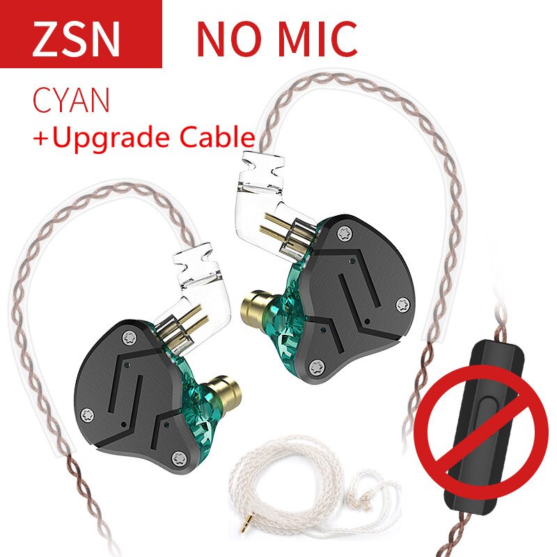 KZ ZSN 1DD + 1BA hybrydowy w słuchawkach dousznych wymienny przewodowy zestaw słuchawkowy HIFI czterordzeniowy napęd słuchawki do muzyki ZST ES4 ZSN PRO V80 ZS10: cyan no mic silver