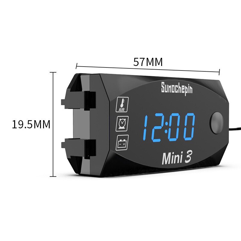 3- i -1 multifunktionel universal digital display meter tester vandtæt motorcykel voltmeter termometer vægure blå rød