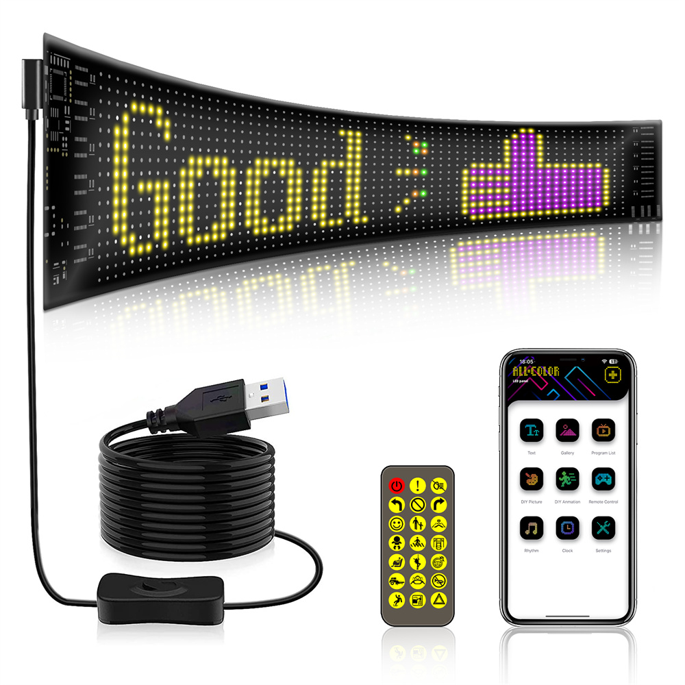 Panneau LED Matrix Pixel Panneau LED RVB USB 5V pour voiture Contrôle d'application Bluetooth Panneau de signalisation à LEDs pour voiture