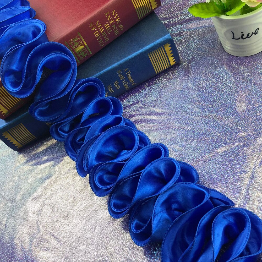 1Yard 10CM Wide Gathered Pleated Satin Lace Wave S Shape Ruffle Frill Trim Ribbon Shiny Sewing Dentelle: royal blue