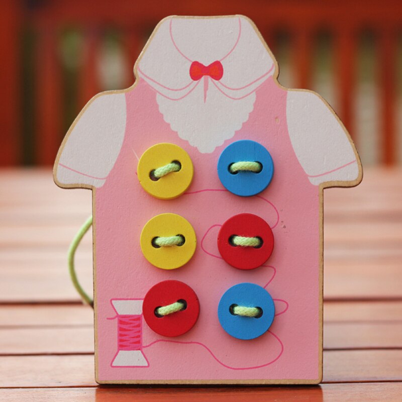 Hand-gebreide puzzel Threading van kleren Naaien knop game baby play home speelgoed kinderen educatief speelgoed: Roze