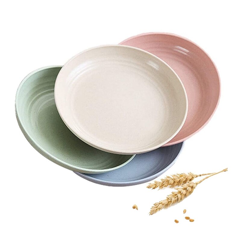 Pratos de palha de trigo leve-pratos e placas conjuntos para crianças criança e adulto, 9 Polegada, 4 pacote