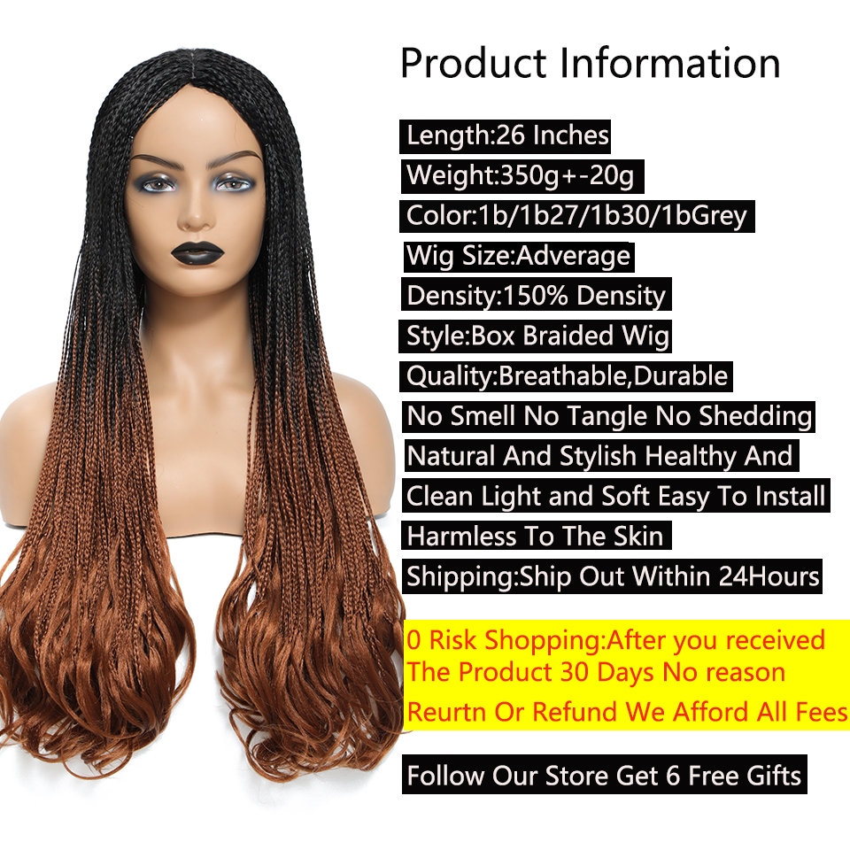 Wakego Wig Straight Box Braided Wigs With Wavy End For Women Daily Use perruque tresse africaine natte collée perruque pas cher