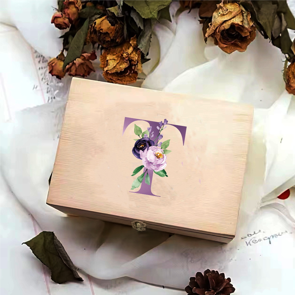 Caja de almacenamiento duradera para manualidades de madera, embalaje de de mayor , caja de joyería, caja de almacenamiento de madera de escritorio, patrón de letras moradas: Gris oscuro