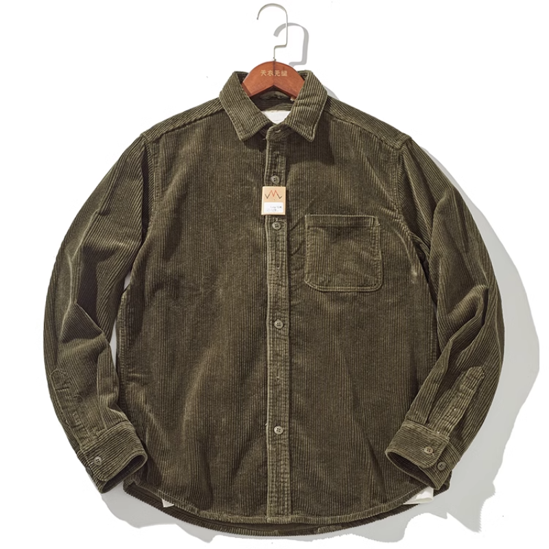 Stylish Men's Thick Corduroy Shirt Jacket with Vintage for Autumn and Winter