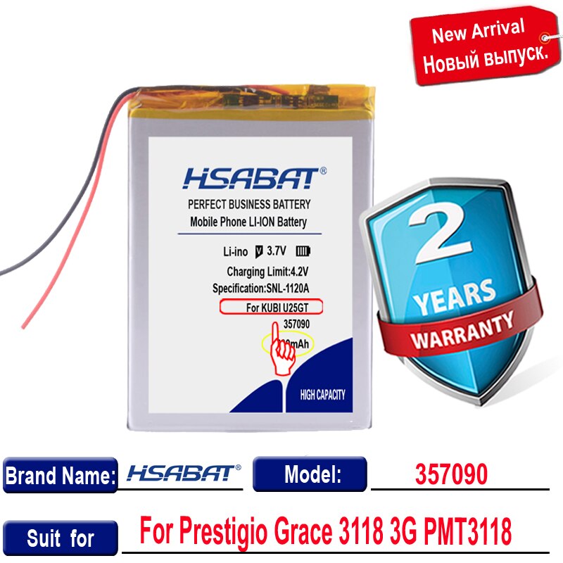 Hsabat-bateria de lítio polímero, 5800mah 357090 para tablet de 7 polegadas, u25gt 7,8,9 polegadas, pc, icoo 3.7v
