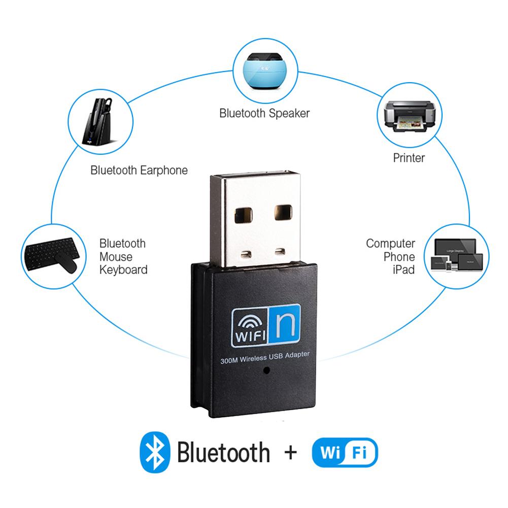 Draadloze Wifi Bluetooth Adapter 300Mbps Usb Wifi Adapter Ontvanger 2.4G Bluetooth V4.0 Netwerkkaart Zender Voor Pc Laptop