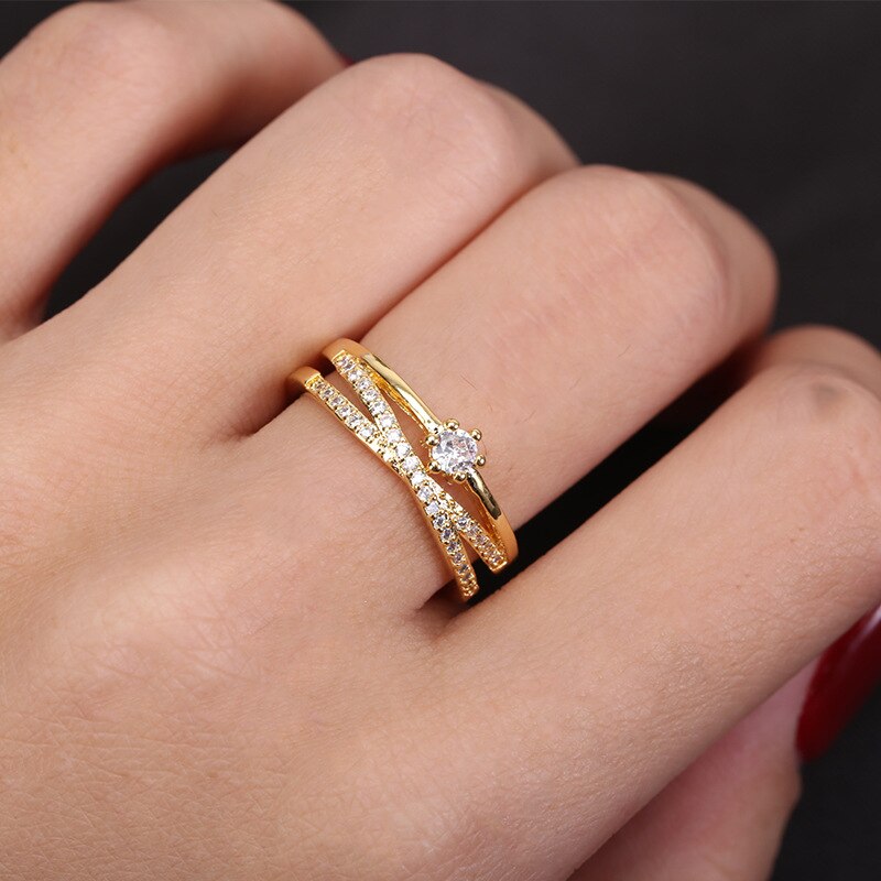 Frauen Luxus glänzend Ringe Braut setzt Zirkonia Kristall Zucht Öffnung Finger Ring Schmuck sehr klein Kreis Elegante