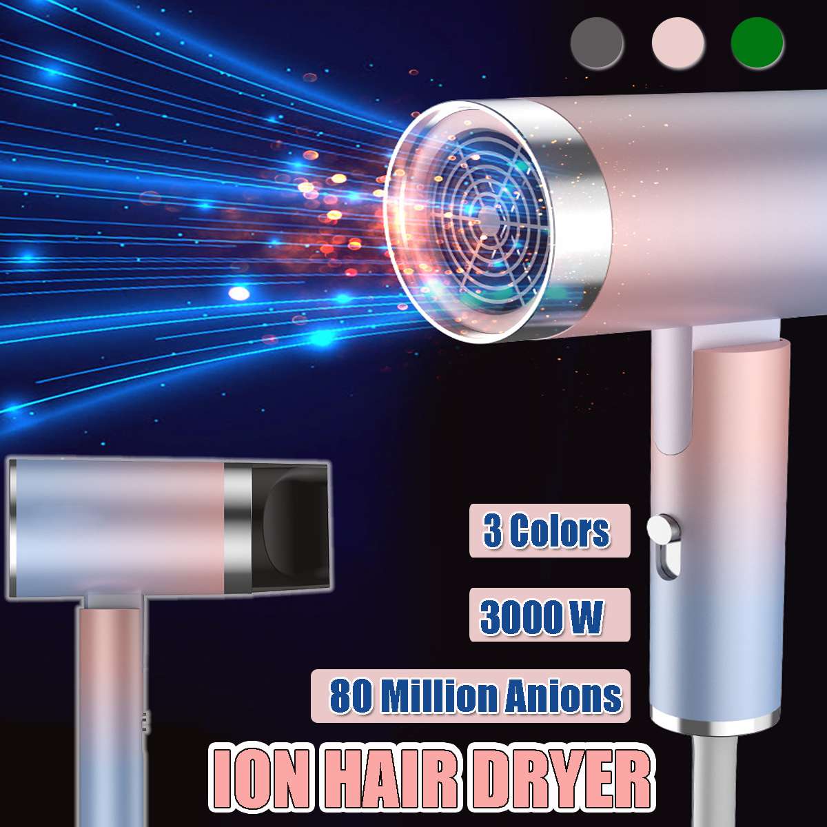 Hair Dryer Salon Dryer Strong Wind &Cold Wind Air Water Ionic Hammer Blower Electric Hair Dryer 3000W 220V