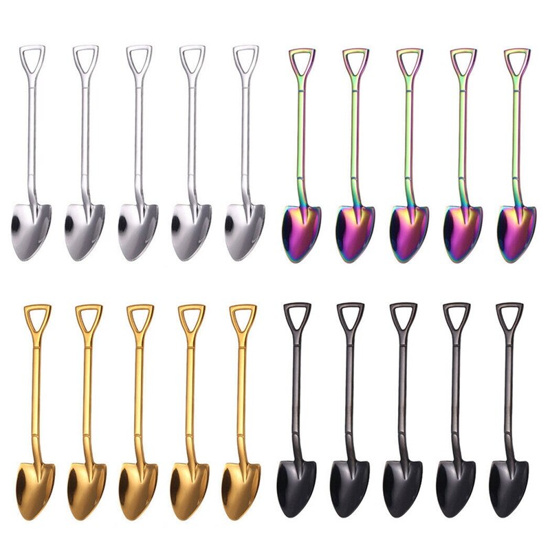 5 Pcs Tea Spoon stainless Steel Cake Fruit Spoons For Dessert Small Coffee Scoop Gold Dessert Tools for Snack Dinnerware