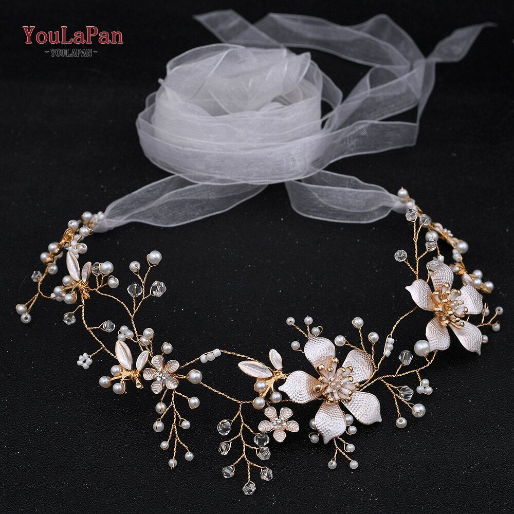 Youlapan SH357 Bruiloft Strass Trim Riem Gouden Bruids Riem Bloemen Bruids Sjerpriem Crystal Bruiloft Riemen Bruids Lint Sash: white organza