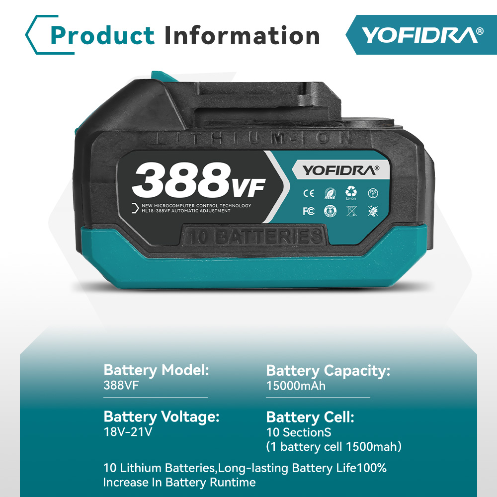 YOFIDRA 388VF 928VF Akku 22500 mAh 3,0 Ah 4,0 Ah Lithium-Ionen-Akku Li-Ionen-Akku für Elektrowerkzeug