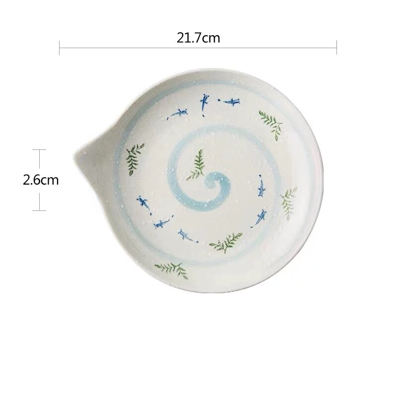 Japanese Style Ceramic Dessert Sauce Dish Tableware Cute Cartoon Lucky Cat Pattern Water Shape Fruit Sushi Plates: J- 21.7cm