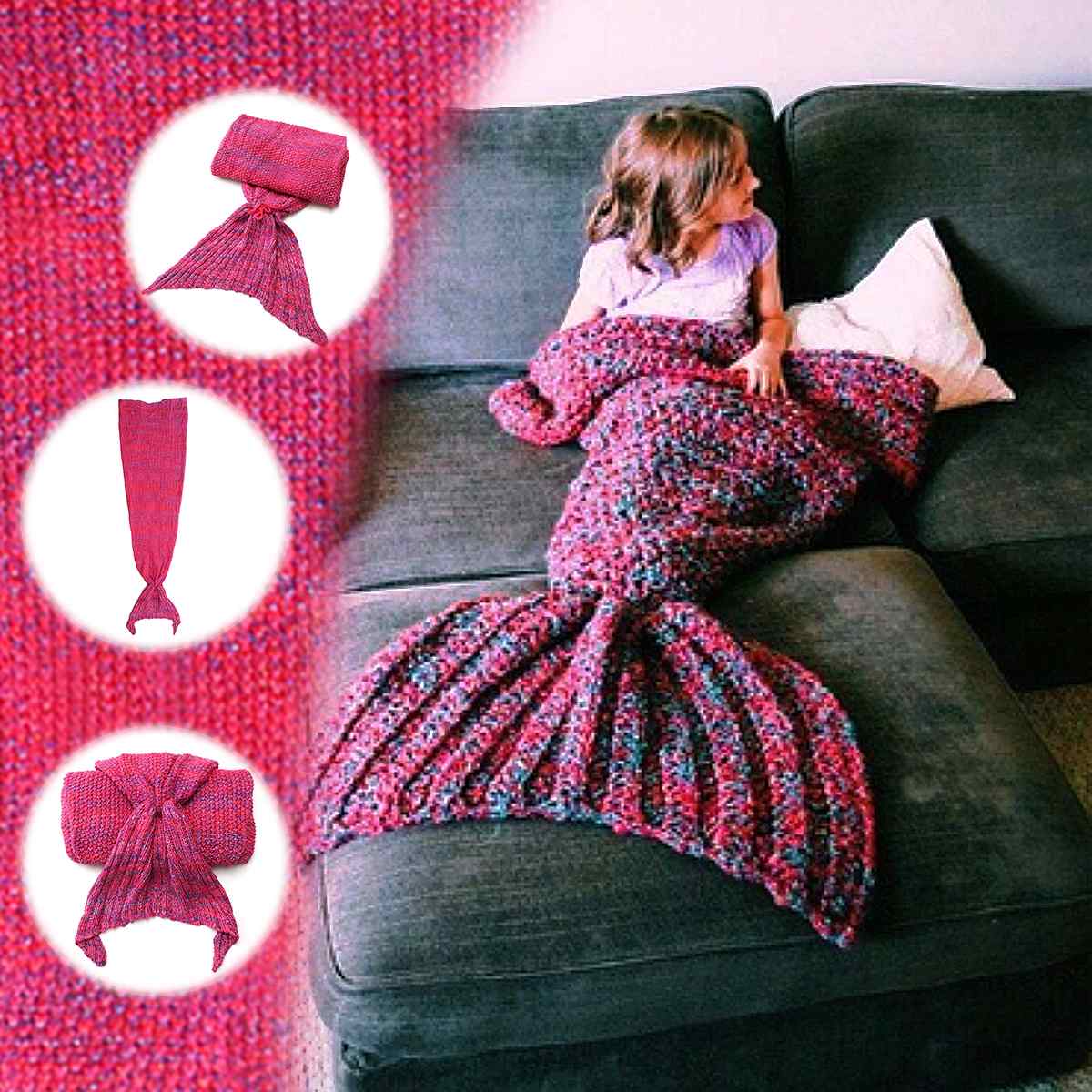 80cmx180cm Mermaid Tail Blanket Crochet Mermaid Blanket for Adult Super Soft All Seasons Sleeping Knitted Blankets Home Office: Red