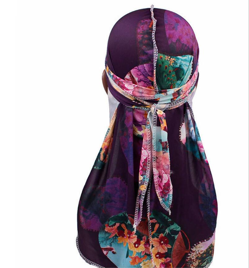 Turbante con estampado de flores para hombre, Bandanas sedosas, diadema de seda, gorros con ondas florales, turbante, accesorios para el cabello,: Rojo