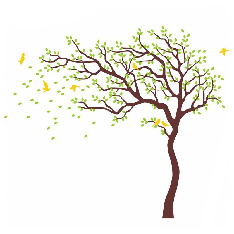 Grand arbre blanc oiseaux Vintage Stickers muraux amovible pépinière murale Stickers muraux pour enfants salon décoration décor à la maison: green