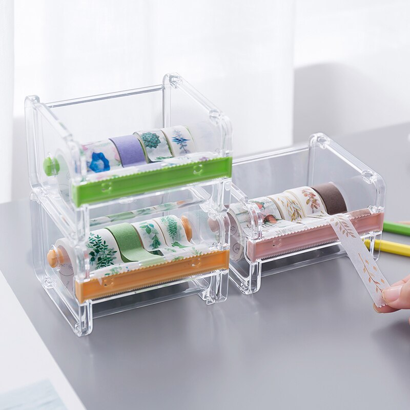 Transparent Adhesive Tape Dispenser Japanese Stationery Masking Tape Cutter Washi Tape Storage Organizer School Supply