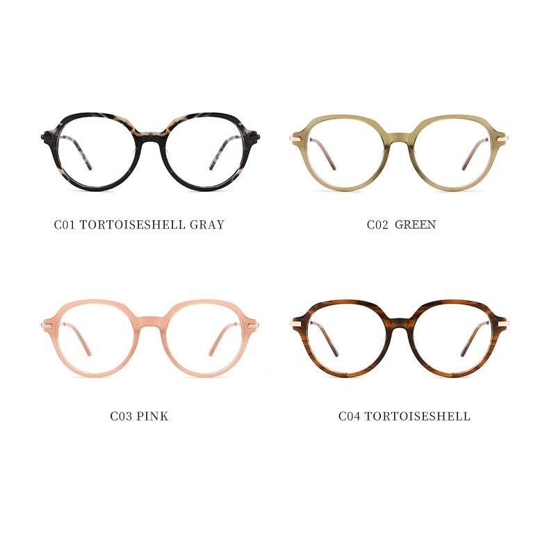 Acetate Myopia Glasses Frame Women Round Vintage Prescription Eyeglasses Retro Optical Spectacle Eyewear Canmila BOA1063